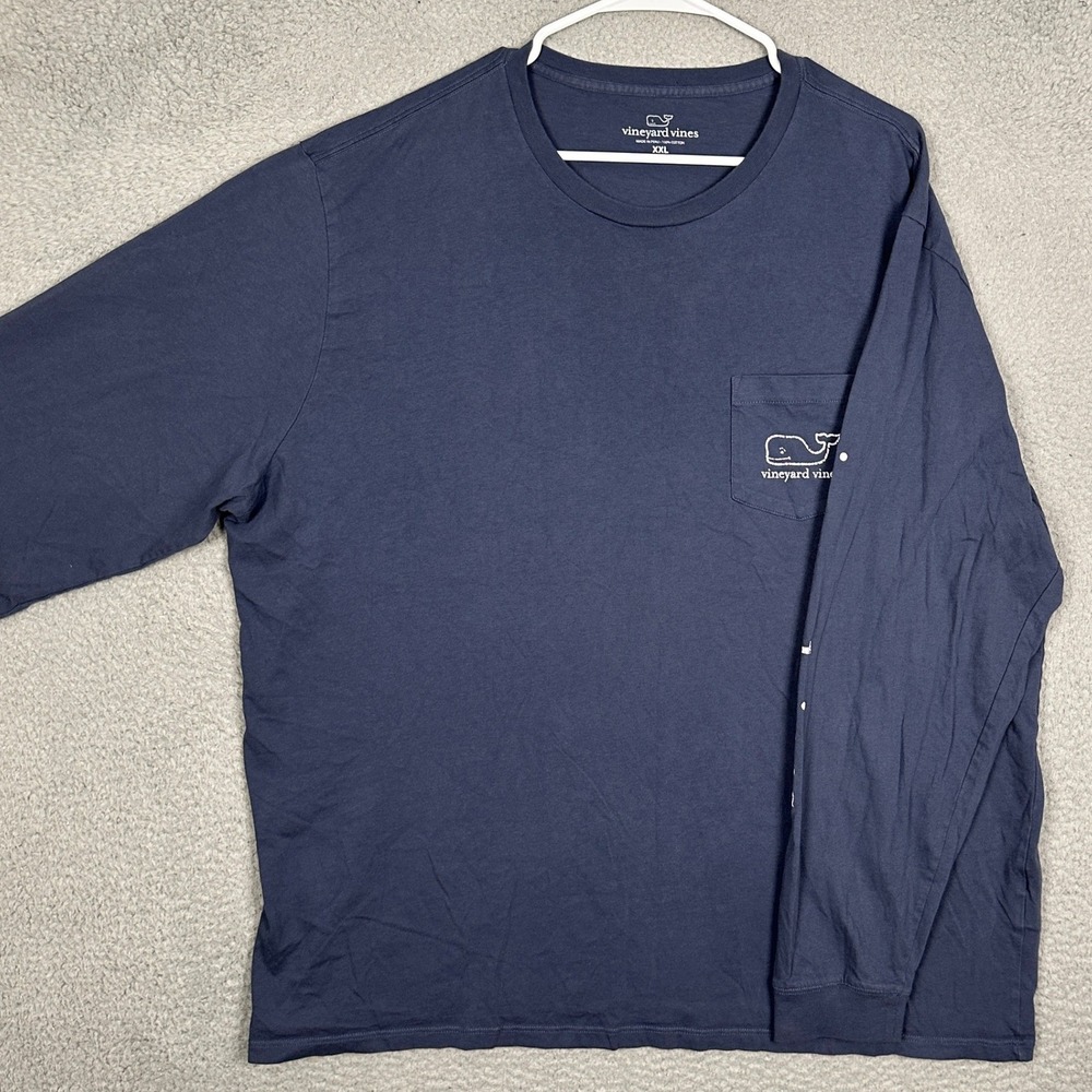 Vineyard Vines T-Shirt Mens 2XL Blue Graphic Logo Crewneck Long Sleeve Tee EUC